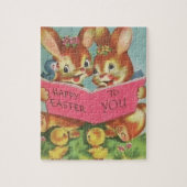 Vintage Retro Happy Oaster Bunnies und Chicks Puzzle (Vertikal)