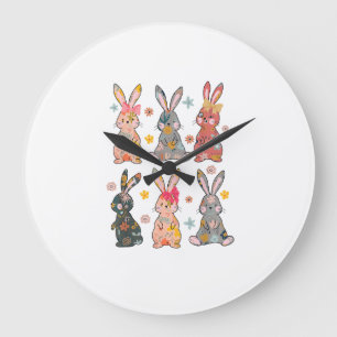 Vintage Retro Hase Floral Blumen Kaninchen Ostern Große Wanduhr