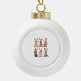 Vintage Retro Hase Floral Blumen Kaninchen Ostern  Keramik Kugel-Ornament