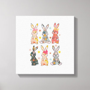 Vintage Retro Hase Floral Blumen Kaninchen Ostern Leinwanddruck