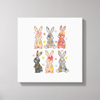 Vintage Retro Hase Floral Blumen Kaninchen Ostern  Leinwanddruck