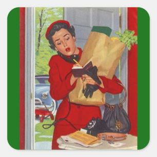 VINTAGE Retro-Häuserplätze Quadratischer Aufkleber