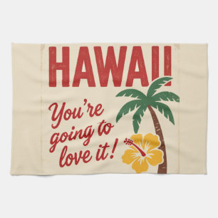 Vintage Retro Hawaii-Inseln Reiseillustration Geschirrtuch