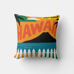 Vintage Retro Hawaii-Inseln Reiseillustration Kissen