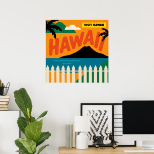 Vintage Retro Hawaii-Inseln Reiseillustration Poster