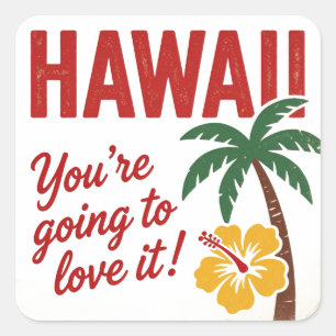 Vintage Retro Hawaii-Inseln Reiseillustration Quadratischer Aufkleber