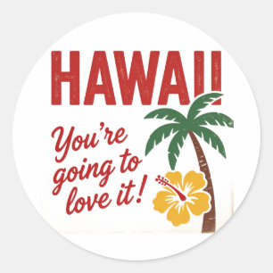 Vintage Retro Hawaii-Inseln Reiseillustration Runder Aufkleber