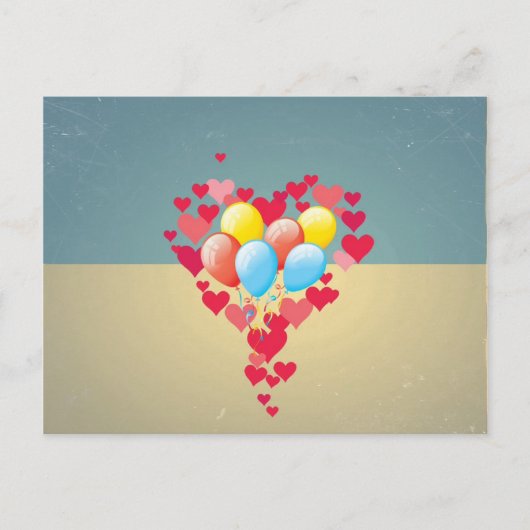 Vintage Retro-Herz-Balloons Türkisblaue Creme Postkarte (Vorderseite)