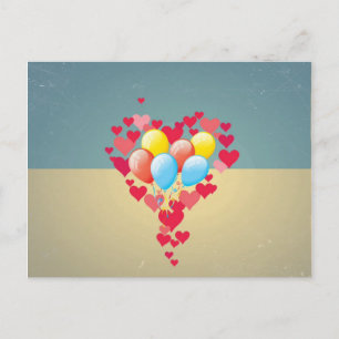 Vintage Retro Herzen Ballons Türkis Blau Creme Postkarte