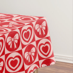 Vintage Retro Herzen und Schleifen Roter Valentins Tischdecke