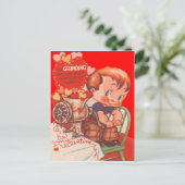 Vintage Retro-Herzschleifer Valentine-Karte Feiertagspostkarte (Stehend Vorderseite)