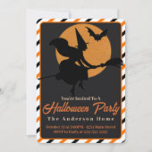 Vintage Retro-Hexe auf Broom Custom Halloween Einladung (Vorderseite)