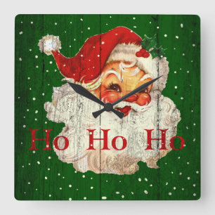 Vintage Retro Ho Ho Ho Weihnachtsmann-Uhr Quadratische Wanduhr