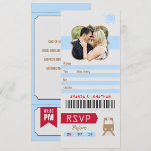 Vintage Retro-Hochzeit RSVP-Bahnfahrkarte Stub Fot Einladung