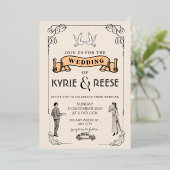 Vintage Retro-Hochzeitseinladung in Schwarz/Weiß Folieneinladung (Stehend vorne)