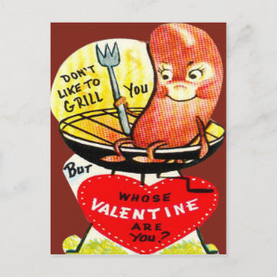 Vintage Retro Hot Dog auf einem Grill Valentinstag Feiertagspostkarte