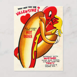 Vintage Retro Hot Dog Kissing Valentine Card Feiertagspostkarte