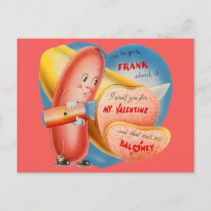Vintage Retro Hot Dog schneidende Baloney Valentin Feiertagspostkarte