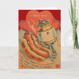 Vintage Retro Hot Dog Senf Valentinskarte Feiertagskarte