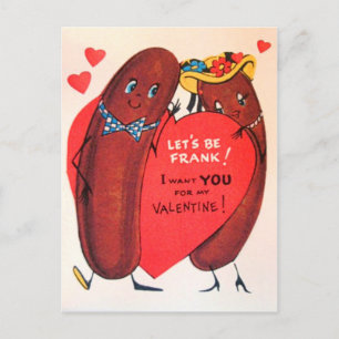 Vintage Retro Hot Dog Valentinstag Feiertagspostkarte