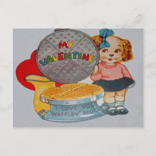 Vintage Retro-Hund mit Waffeleisen Valentinskarte Feiertagspostkarte