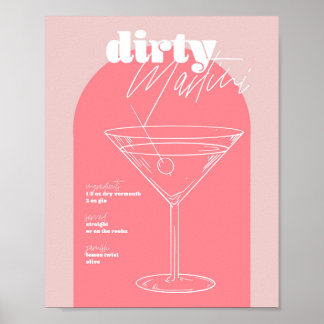 Vintage Retro Inspired Dirty Martini Recipe Pink a Poster