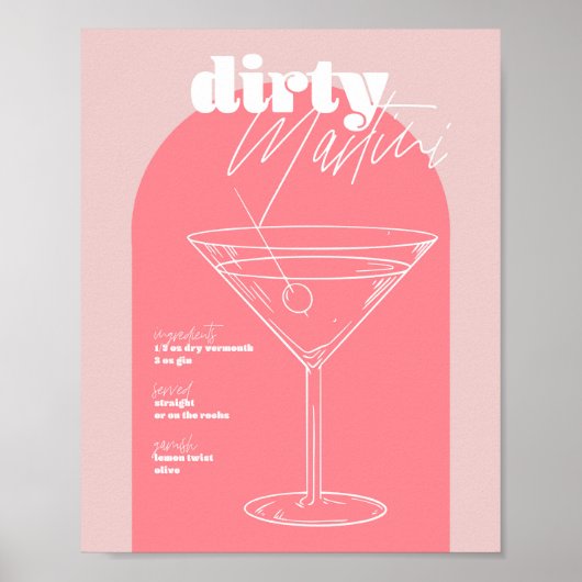 Vintage Retro Inspired Dirty Martini Recipe Pink a Poster (Vorne)