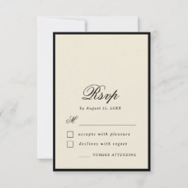 Vintage Retro Ivory & Black Old Money Wedding RSVP Karte