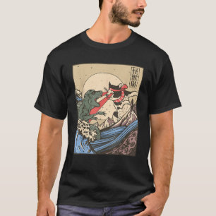 Vintage Retro Japanische Große Welle Katze VS Mons T-Shirt