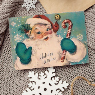 Vintage Retro Jolly Santa with Candy Cane Custom Feiertagskarte
