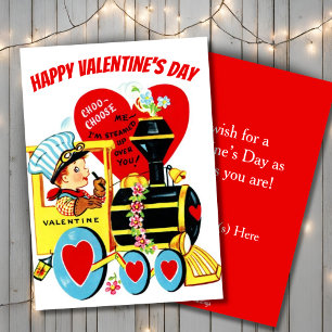 Vintage Retro Junge auf Zug zum Valentinstag Feiertagskarte