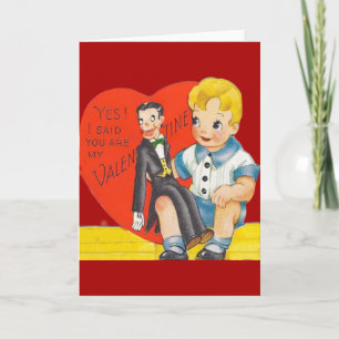 Vintage Retro Junge & Bauchrednerpuppe Valentinsta Feiertagskarte