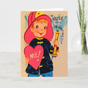 Vintage Retro Junge Feuerwehrmann Valentinskarte Feiertagskarte