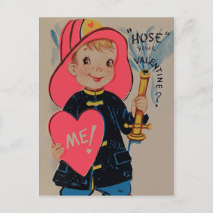 Vintage Retro Junge Feuerwehrmann Valentinskarte Feiertagspostkarte