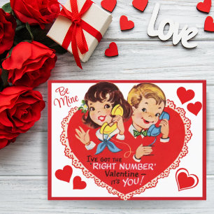 Vintage Retro Junge Mädchen Valentinstag Feiertagspostkarte