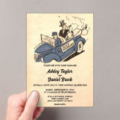 Vintage Retro Just Married Couple Comic Hochzeit Acryleinladungen (Insitu (Handheld))