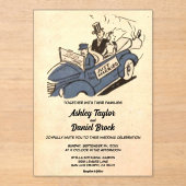 Vintage Retro Just Married Couple Comic Hochzeit Acryleinladungen (Vorderseite)