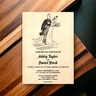 Vintage Retro Just Married Couple Comic Hochzeit Acryleinladungen