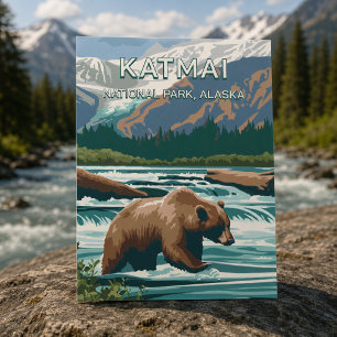 Vintage Retro Katmai Nationalpark Alaska Bär Postkarte