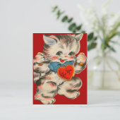 Vintage Retro-Kätzchen mit HerzValentinkarte Feiertagspostkarte (Stehend Vorderseite)
