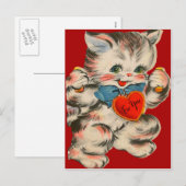 Vintage Retro-Kätzchen mit HerzValentinkarte Feiertagspostkarte (Vorne/Hinten)