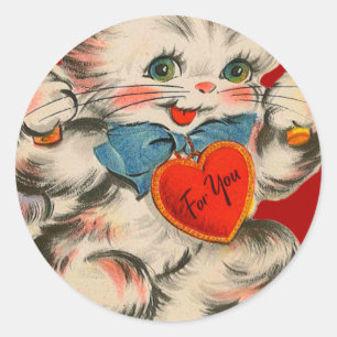 Vintage Retro-Kätzchen mit HerzValentinkarte Runder Aufkleber