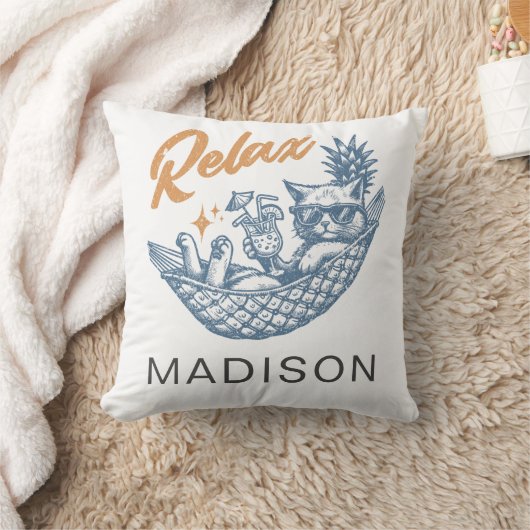 Vintage Retro Katze Entspannen Hängematte Cocktail Kissen (Decke)