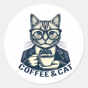 Vintage Retro-Katze Kaffee (2) Runder Aufkleber