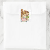 Vintage Retro Katze Kitten Geburtstagskuchen Gruß Quadratischer Aufkleber (Tasche)