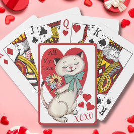 Vintage Retro-Katze mit Blume XOXO Valentinstag Spielkarten