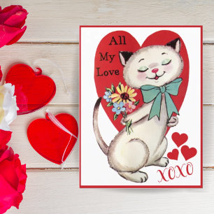 Vintage Retro-Katze mit Blumen Valentinstag Feiertagspostkarte