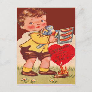 Vintage Retro Kind röstet Hot Dogs Valentinstag Feiertagspostkarte