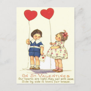 Vintage Retro Kinder Herzballons Valentinskarte Feiertagspostkarte
