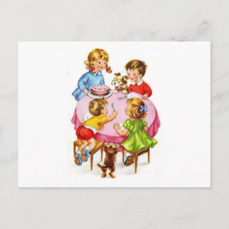 Vintage Retro-Kindergeburtsparty Hund Kitten Einladungspostkarte